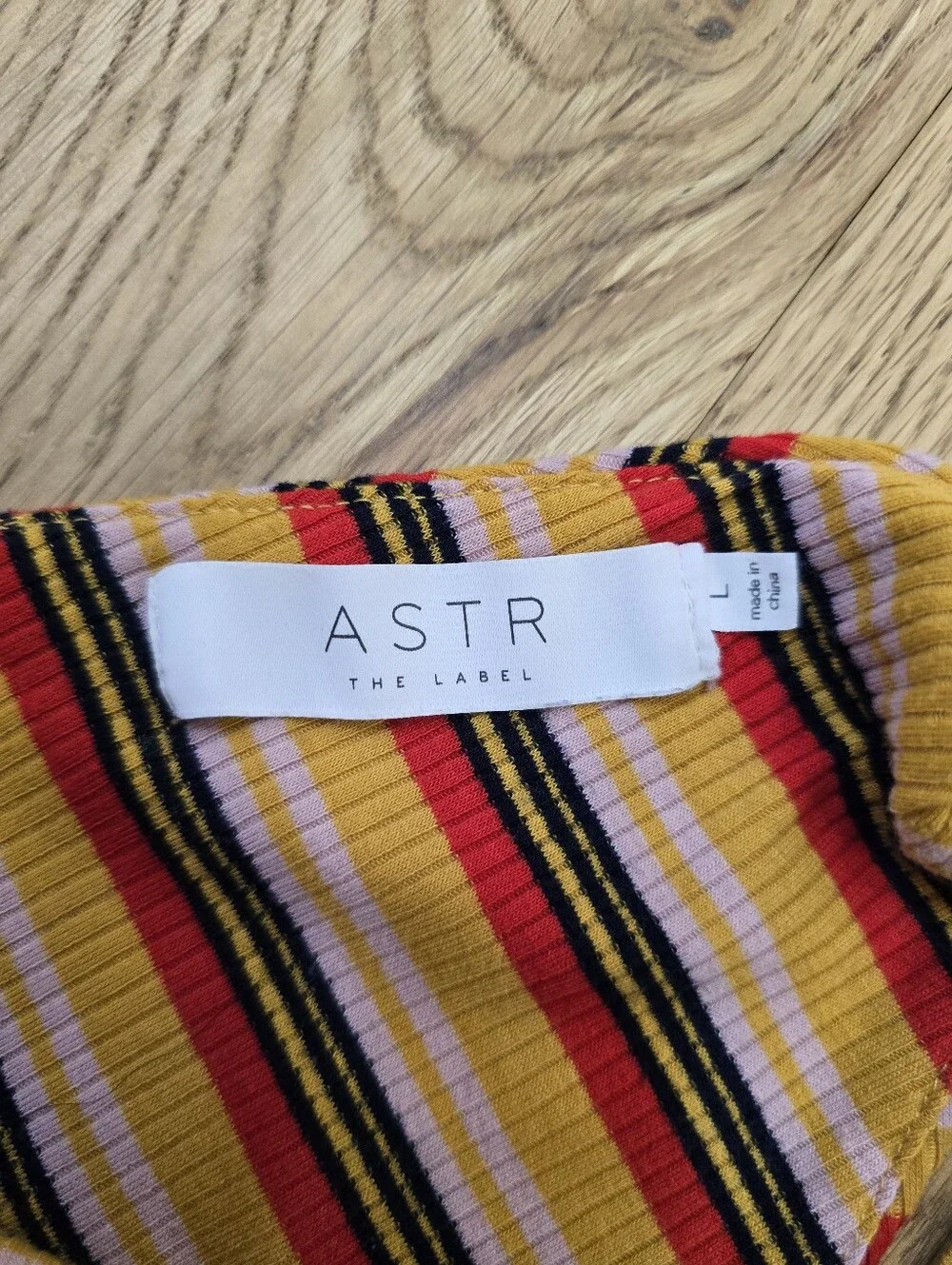 Astr Striped Spaghetti Strap Bodysuit Yellow Red Black Cream Large